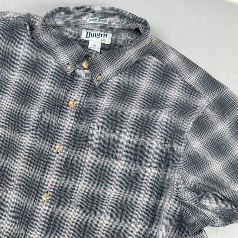 Duluth Trading Stretchy Plaid Button Down‎ Shirt Mens 2XL Relaxed Fit Black